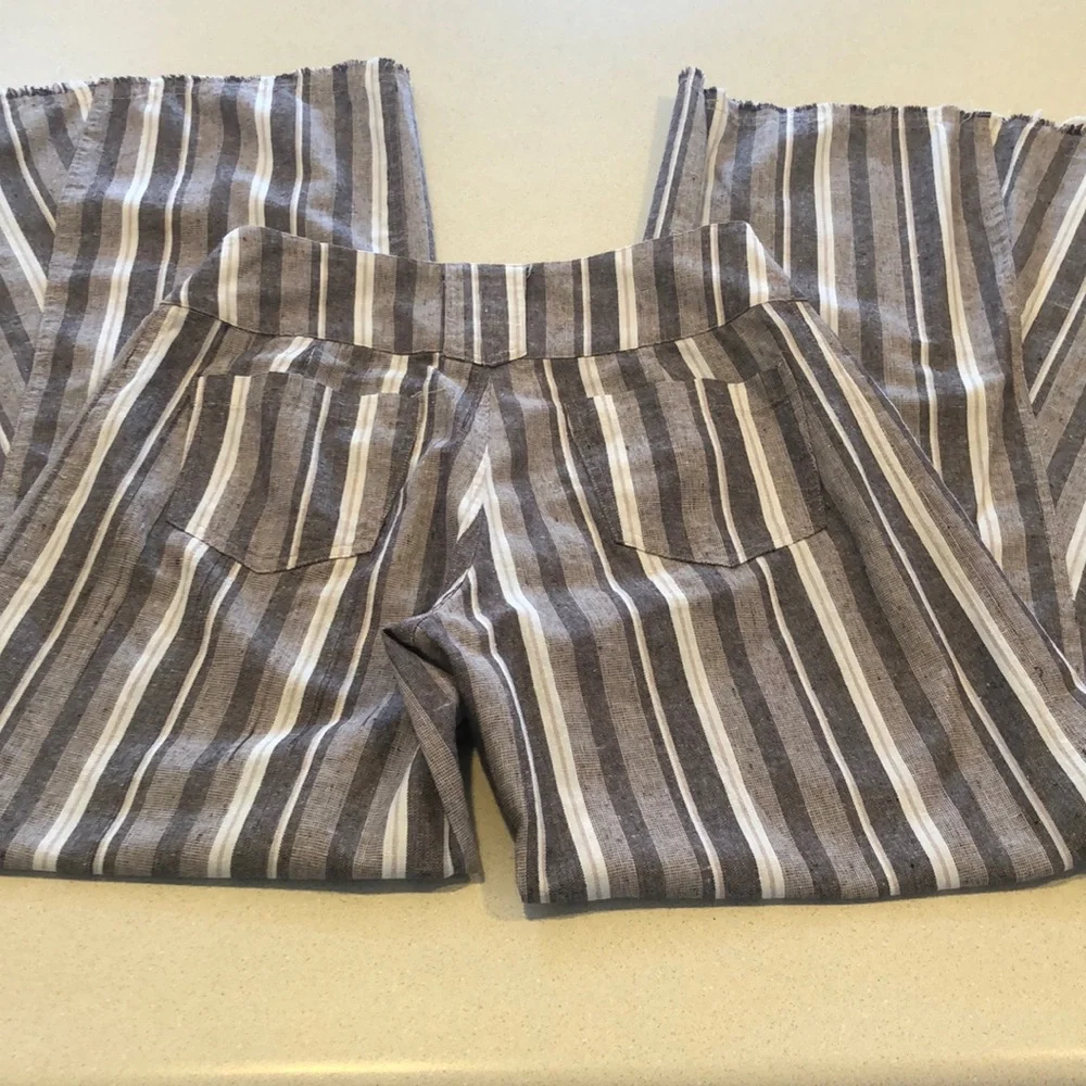 UMGEE STRIPED BELL BOTTOM FRINGED STRIPED PANTS BROWN CREAM SIZE SMALL